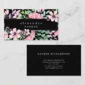 黒の美しい花柄|の水彩画フレーム 名刺 (正面/裏面)