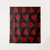 黒の美しい赤いハートパターン タペストリー (正面)