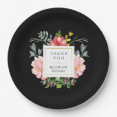 黒の美しくエレガントな水彩画のシャクヤク ペーパープレート (正面)