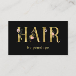 黒の美容師|の金ゴールドの花のタイポグラフィ 名刺