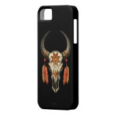 黒の羽が付いているBullの飾られた天然スカル Case-Mate iPhoneケース (裏面左)