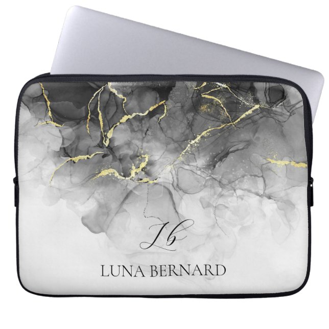 黒の翡翠の水色インクのカスタマイズ可能 ラップトップスリーブ (正面)