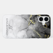 黒の翡翠の水色インクのカスタマイズ可能 iPhoneケース (裏面横)