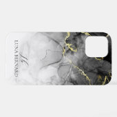 黒の翡翠の水色インクのカスタマイズ可能 iPhoneケース (裏面横)