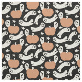 黒の背景にいたずら好きな幽霊とカボチャ - ハロウィンR ファブリック (見本)