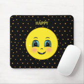 黒の背景にキュートな笑顔と星 マウスパッド (マウス)