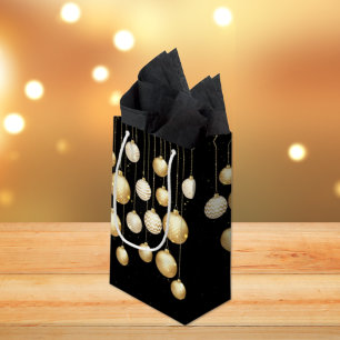黒の背景にゴールドの宝玉のようなクリスマスツリーオーナメント スモールペーパーバッグ