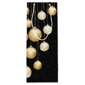 黒の背景にゴールドの宝玉のようなクリスマスツリーオーナメント ワインギフトバッグ (裏面)