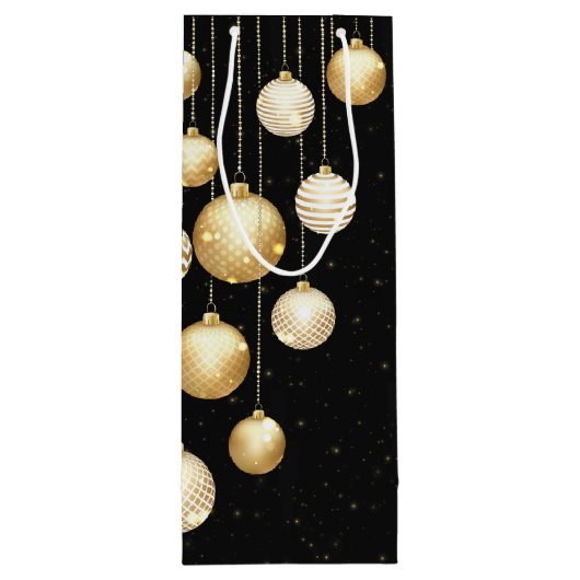黒の背景にゴールドの宝玉のようなクリスマスツリーオーナメント ワインギフトバッグ (裏面)