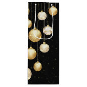 黒の背景にゴールドの宝玉のようなクリスマスツリーオーナメント ワインギフトバッグ (正面)