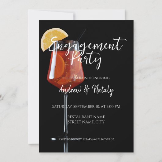 黒の背景にスプリッツカクテル 招待状 (正面)