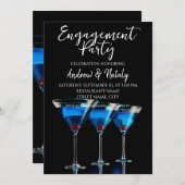 黒の背景にチェリーが乗った青い3つのカクテル 招待状 (正面/裏面)