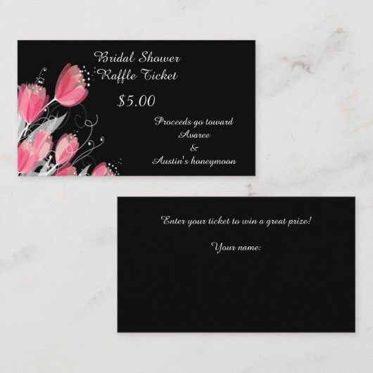 黒の背景にピンクのチューリップ エンクロージャーカード (正面/裏面)