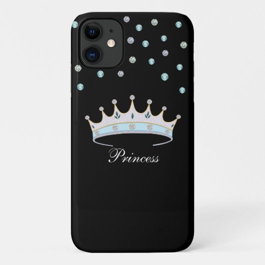 黒の背景にプリンセスの王冠と宝石のコンフェッティ Case-Mate iPhoneケース (裏面)