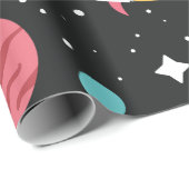 黒の背景に宇宙船と惑星 ラッピングペーパー (ロールコーナー)