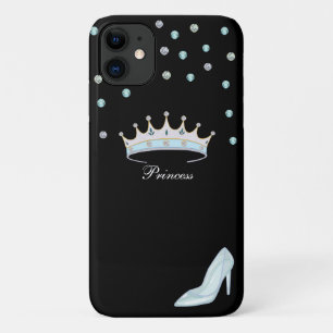 黒の背景に宝石とクリスタル シューズのプリンセス クラウン iPhone 11 ケース