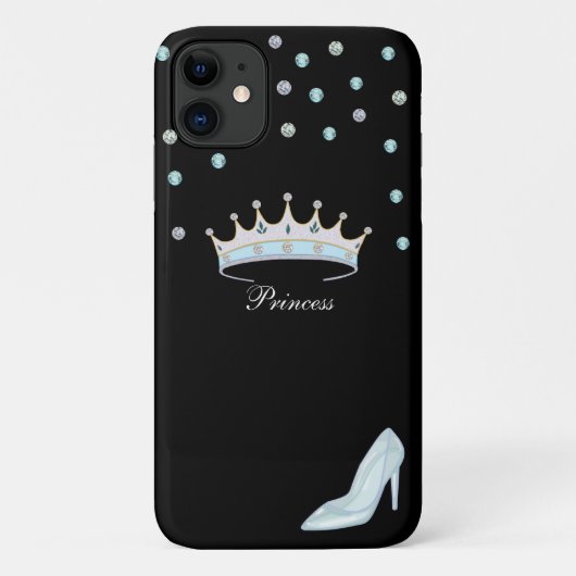 黒の背景に宝石とクリスタル シューズのプリンセス クラウン Case-Mate iPhoneケース (裏面)