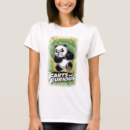 黒の背景に放屁するパンダの面白いデザイン Tシャツ