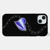 黒の背景に星とともに輝く紫の虹色ハート iPhoneケース (裏面横)