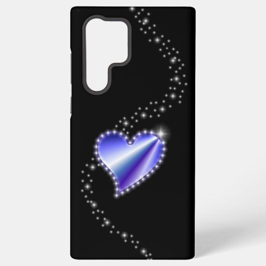 黒の背景に星とともに輝く紫の虹色ハート SAMSUNG GALAXYケース (裏面)