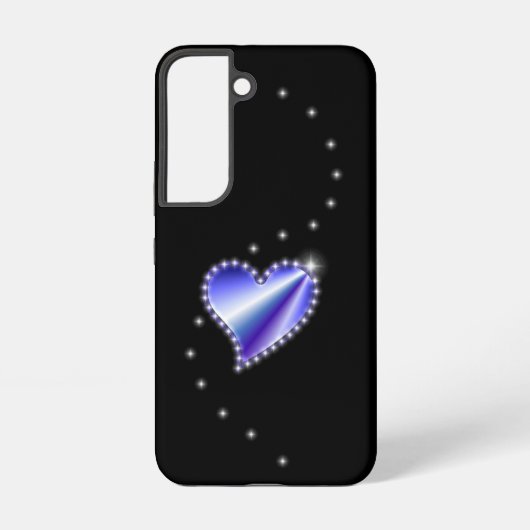 黒の背景に星とともに輝く虹色のハート SAMSUNG GALAXYケース (裏面)