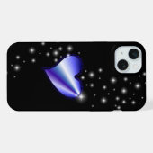 黒の背景に星と紫色の虹のハート iPhoneケース (裏面横)