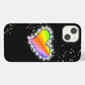 黒の背景に星と虹色のハート iPhoneケース (裏面横)