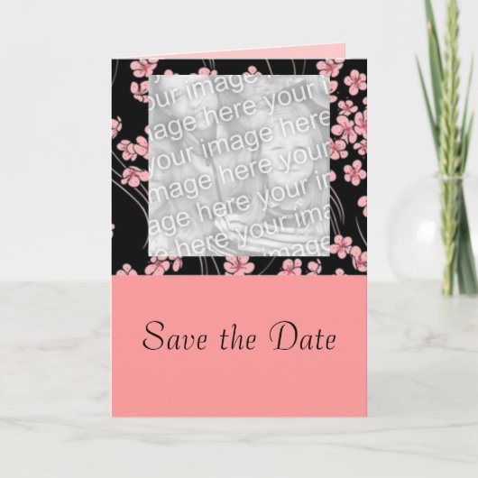 黒の背景に桜の写真カード 案内状 (正面)