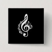 黒の背景に白の五線譜のト音記号 缶バッジ (正面)