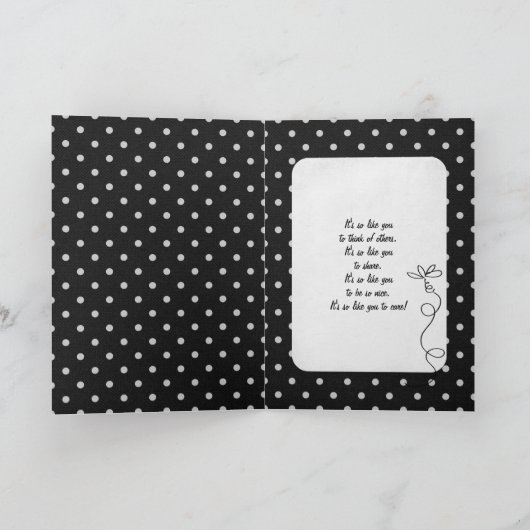 黒の背景に白の水玉模様のありがとうございます サンキューカード (内部)