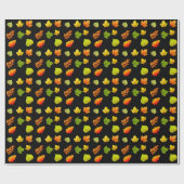 黒の背景に秋の葉 ラッピングペーパー (フラット)