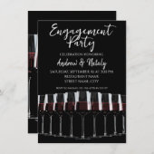 黒の背景に赤ワインの並んだワイングラス 招待状 (正面/裏面)