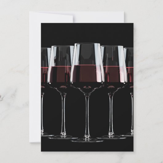 黒の背景に赤ワインを並べたワイングラスの列 招待状 (裏面)