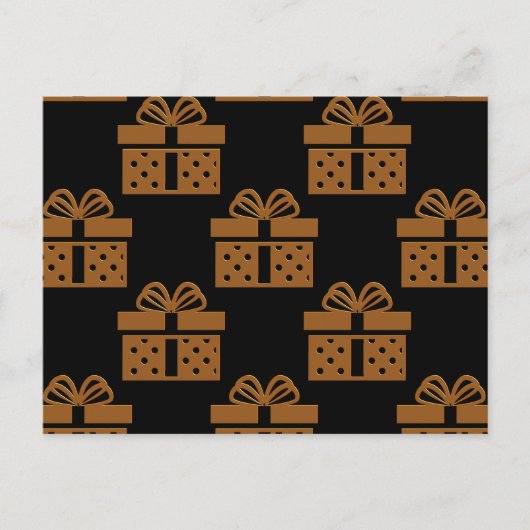 黒の背景に金のクリスマスギフト シーズンポストカード (正面)