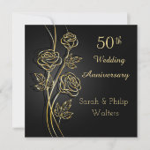 黒の背景に金色のバラ 50周年記念 招待状 (正面)