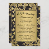 黒の背景に金色のバラ 60周年記念 招待状 (正面/裏面)
