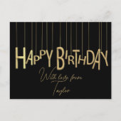 黒の背景に金色の美しい文字 お誕生日おめでとう ポストカード (正面)