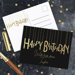 黒の背景に金色の美しい文字 お誕生日おめでとう ポストカード
