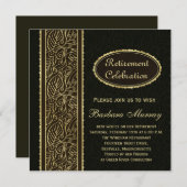 黒の背景に金色の葉　退職パーティー 招待状 (正面/裏面)