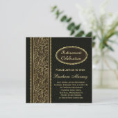 黒の背景に金色の葉　退職パーティー 招待状 (スタンド正面)