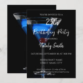 黒の背景に青いカクテル 招待状 (正面/裏面)