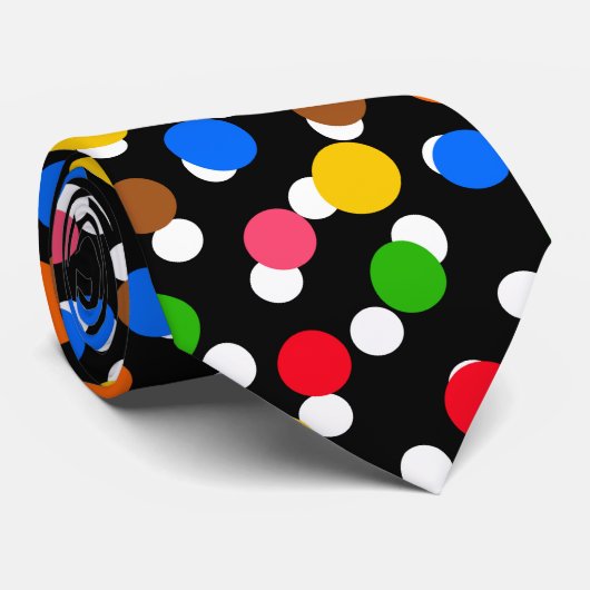 黒の背景のカラフル水玉模様 ネクタイ (ロール)