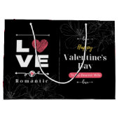 黒の背景フェミニンハッピーバレンタインデー ラージペーパーバッグ (裏面)