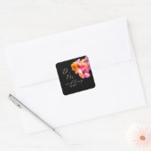 黒の花嫁衣裳用明るい花柄水彩モノグラム スクエアシール (封筒)