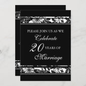 黒の花柄 20周年パーティー招待状 招待状 (正面/裏面)