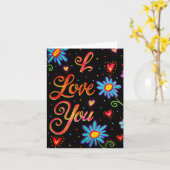 黒の花柄 I Love You カード (黄色い花)