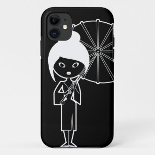 黒の芸者の女性白 iPhone 11 ケース