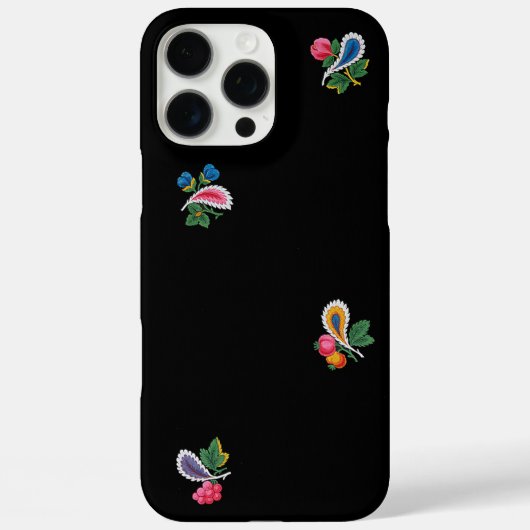 黒の華やかな花と葉とペイズリー Case-Mate iPhoneケース (裏面)
