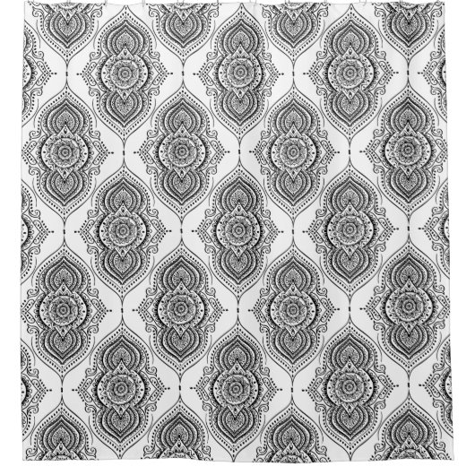 黒の華美抽象芸術TearDropパターン シャワーカーテン (正面)