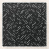 黒の葉グレイのパターン ガラスコースター (正面)